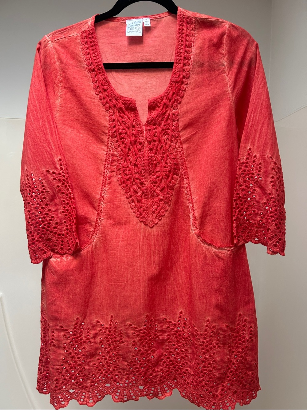 Parsley & Sage Coral-Orange Cotton top/dress. Size M.